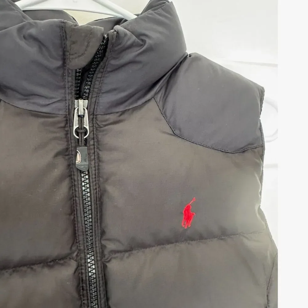 Polo Ralph Lauren Boys Small 8 Down Puffer Vest Black Navy Two Tone Red Pony